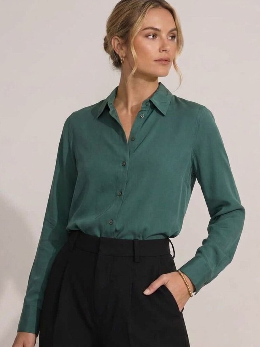 Equipment Women Silk Button Down Shirt Size L Forest Green